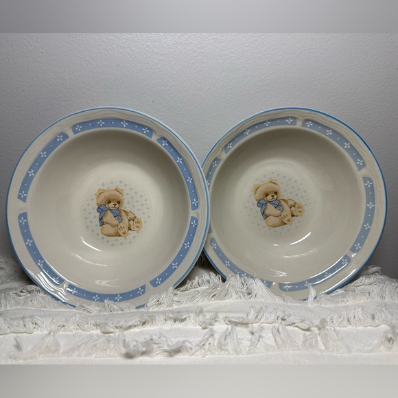 Antique/Vintage Tienshan Stoneware Teddy Bear Dish Set (2 cups 2 plates 2 bowls) - Picture 6 of 9